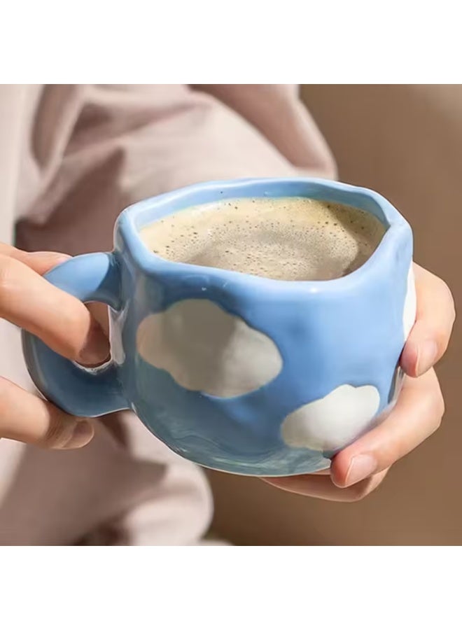 KITCHENOO 1pc Cute Hand-Painted Coffee Cup with Flowers, Underglaze Ceramic Mug and Saucer Set for Daily Use of Coffee or Tea, Irregular Shape Design, Stylish Appearance - Image 5